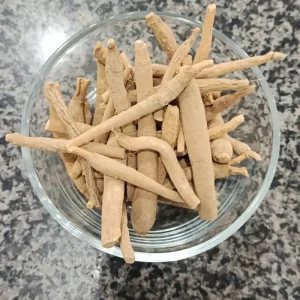 Ashwagandha Nagori Root (Asgand Nagori) — اسگند ناگوری in a glass bowl