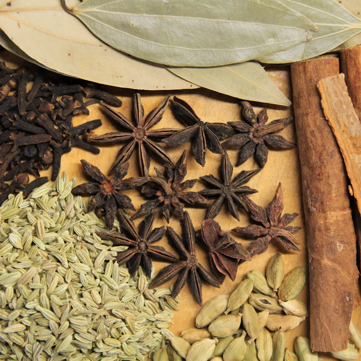 A colourful selection of loose herbs and spices